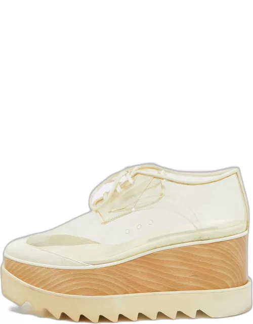 Stella McCartney Off White Faux Leather and PVC Elyse Platform Derby Sneaker