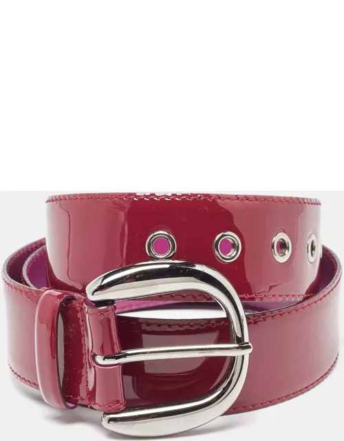 D & G Burgundy Patent Leather Grommet Buckle Belt 80C