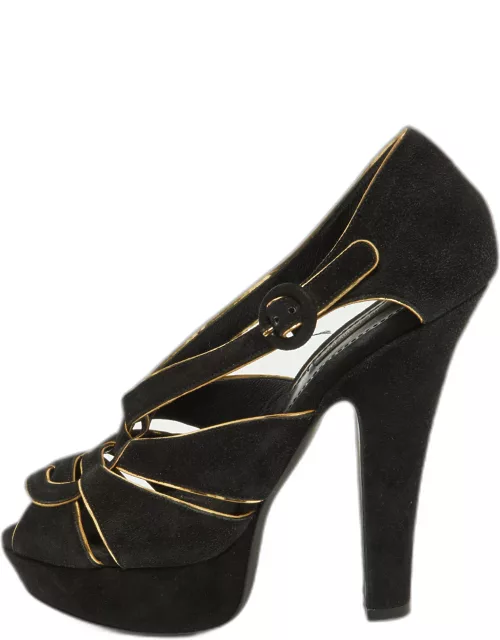Dolce & Gabbana Black/Gold Suede Strappy Platform Sandal