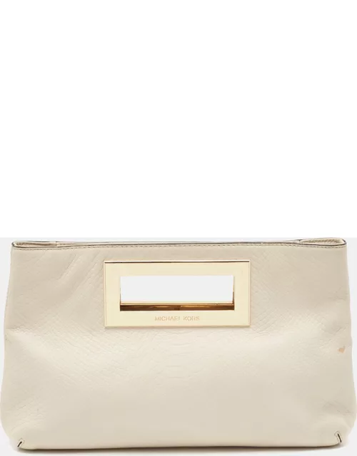 MICHAEL Michael Kors Off-White Snakeskin Embossed Leather Top Handle Frame Clutch