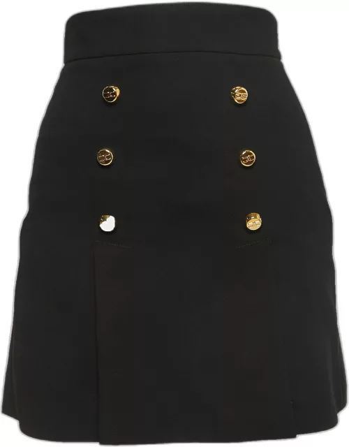 Elisabetta Franchi Black Crepe Logo Buttoned Mini Skirt