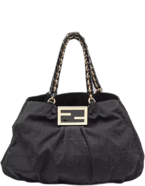 Fendi Black Zucca Canvas and Patent Leather Mia Shoulder Bag