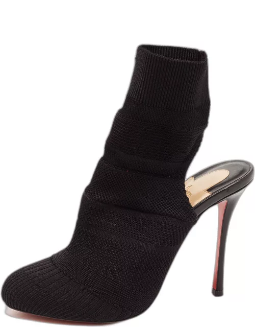 Christian Louboutin Black Knit Fabric Cheminetta Ankle Boot