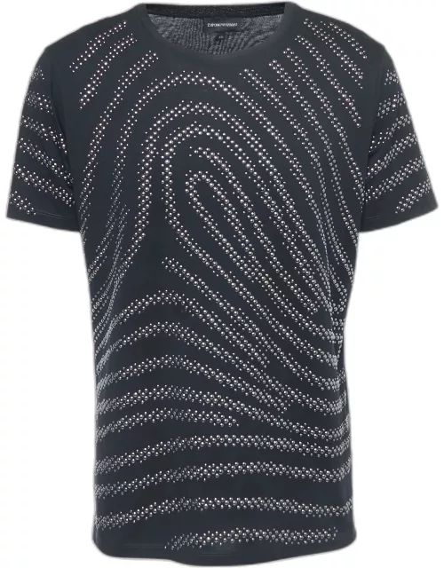 Emporio Armani Black Studded Cotton Half Sleeve T-Shirt