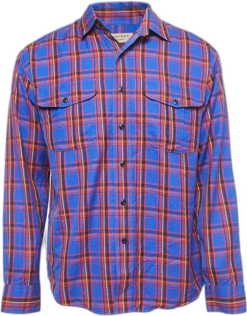 Burberry Blue Checked Cotton Pocket Detail Shirt