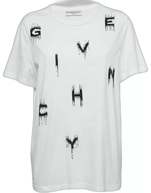Givenchy White Beaded Logo Cotton T-Shirt