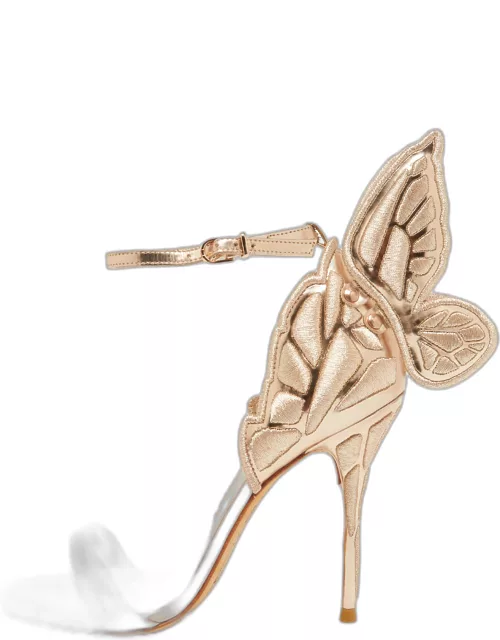 Sophia Webster Rose Gold Embroidered Leather Chiara Butterfly Ankle Strap Sandal