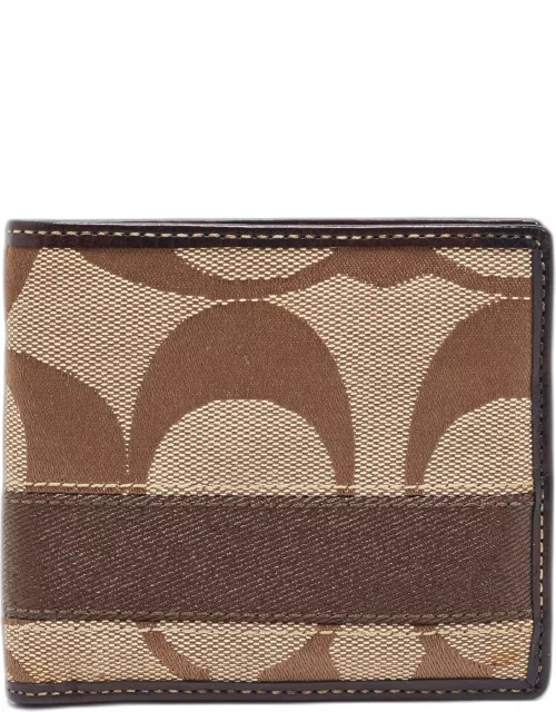 Coach Beige/Brown Signature Canvas Compact Bifold Wallet