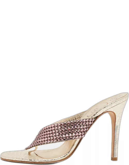Gina Gold Leather Crystal Embellished Thong Sandal