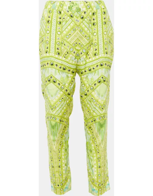 Roberto Cavalli Green Print Silk Trousers