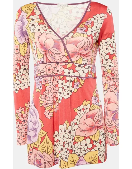 Etro Pink Floral Print Knit Long Sleeve Tunic Top