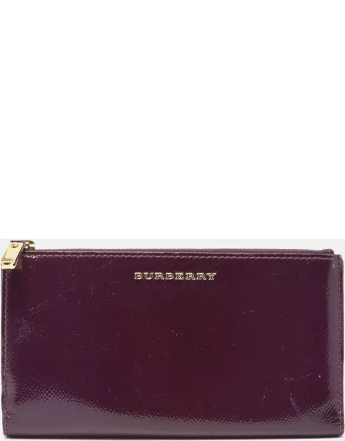 Burberry Purple Patent Leather Zip Bifold Wallet