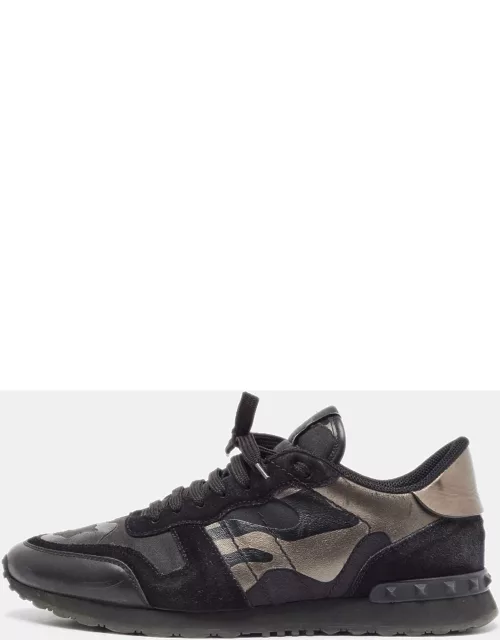 Valentino Black/Metallic Leather and Suede Rockrunner Sneaker