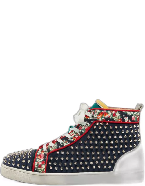 Christian Louboutin Tricolor Leather and Fabric Louis Spikes High-Top Sneaker