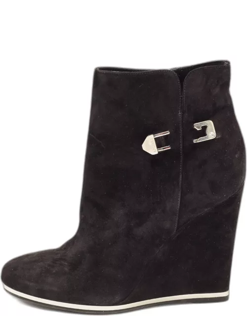 Le Silla Black Suede Wedge Ankle Boot