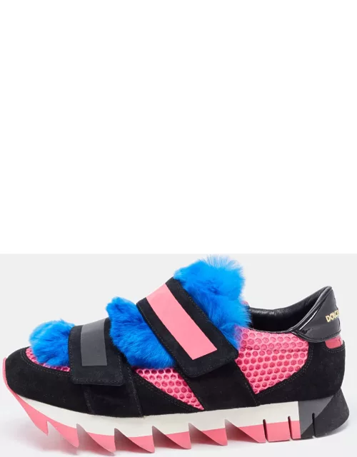 Dolce & Gabbana Tricolor Suede and Mink Fur Low Top Sneaker