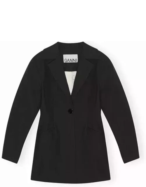 GANNI Cotton Suiting Fitted Blazer in Black