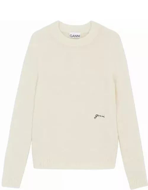GANNI Brushed Alpaca O-Neck Sweater in White