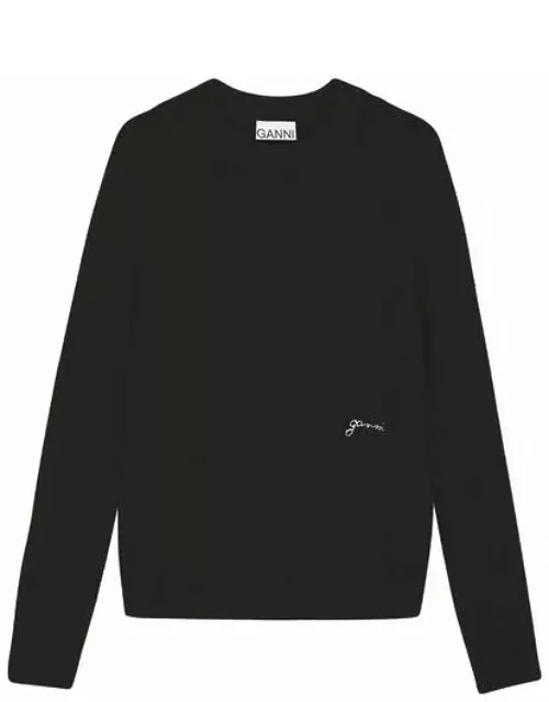 GANNI Brushed Alpaca O-Neck Sweater in Black