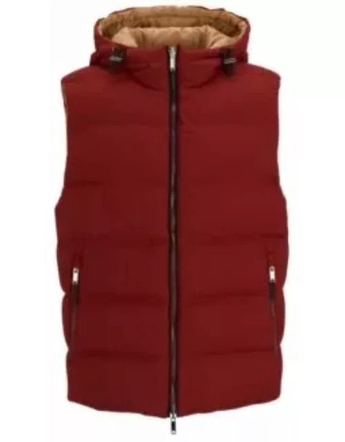 Wool-blend hooded gilet with down filling- Red Men's Casual Jacket