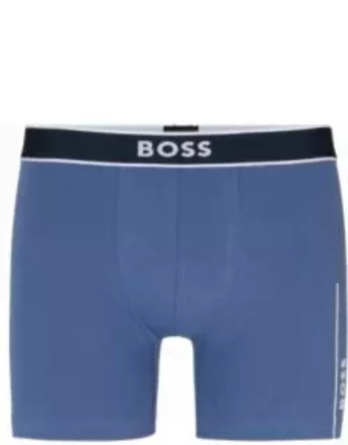 Stretch-cotton boxer briefs with stripe-framed logos- Light Blue Men's Underwear and Nightwear