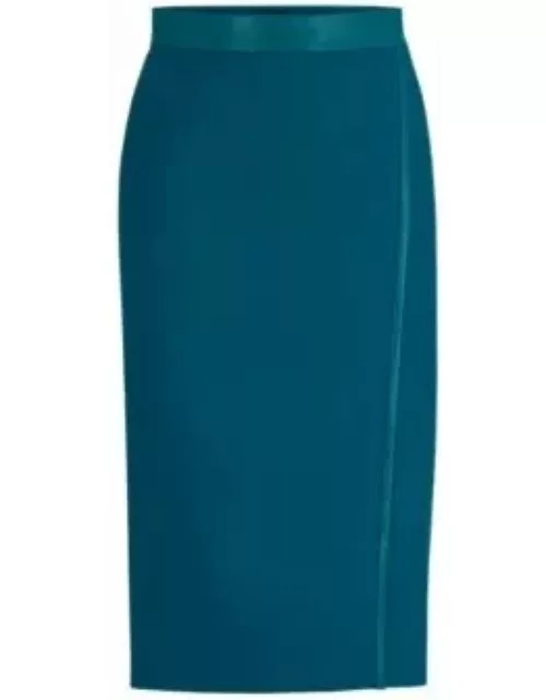 Pencil skirt in wool twill with faux-leather trims- Light Green Women's Pencil Skirt