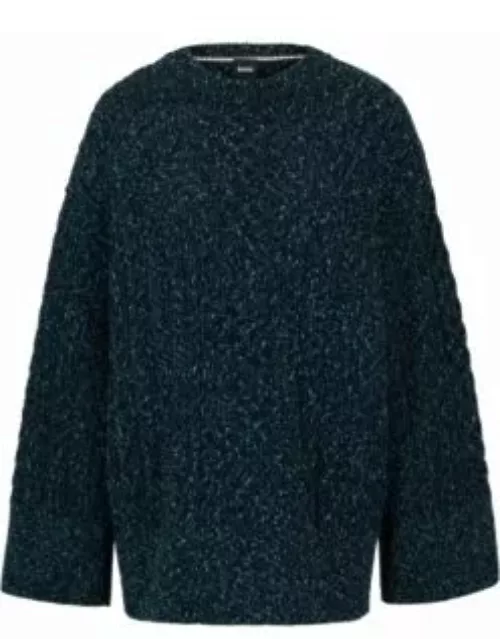 Wool-blend sweater with cable-knit structure- Dark Blue Women's Sweater