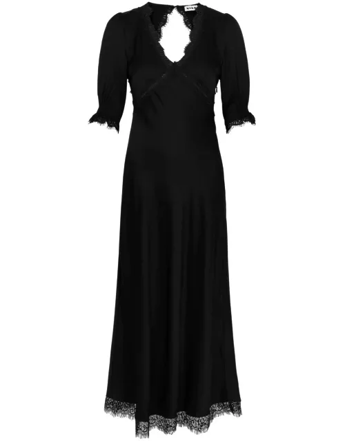 Rixo Gabrielle Lace-trimmed Satin Midi Dress - Black - 14 (UK14 / L)