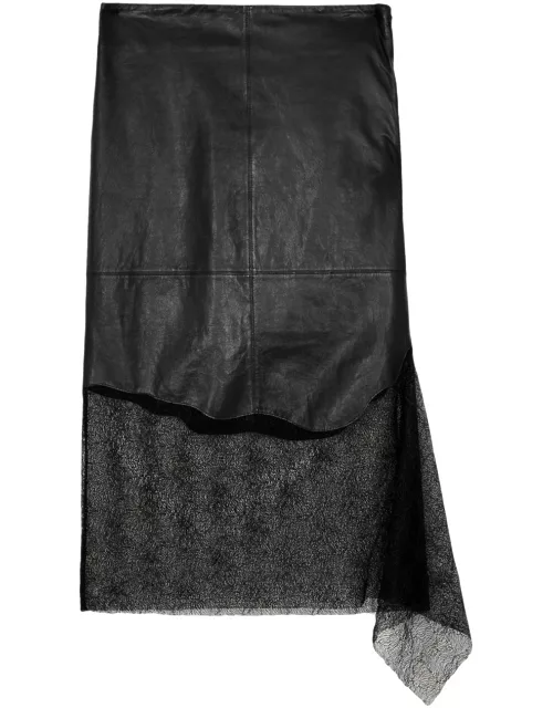 Helmut Lang Lace-panelled Leather Midi Skirt - Black - 2 (UK6 / XS)