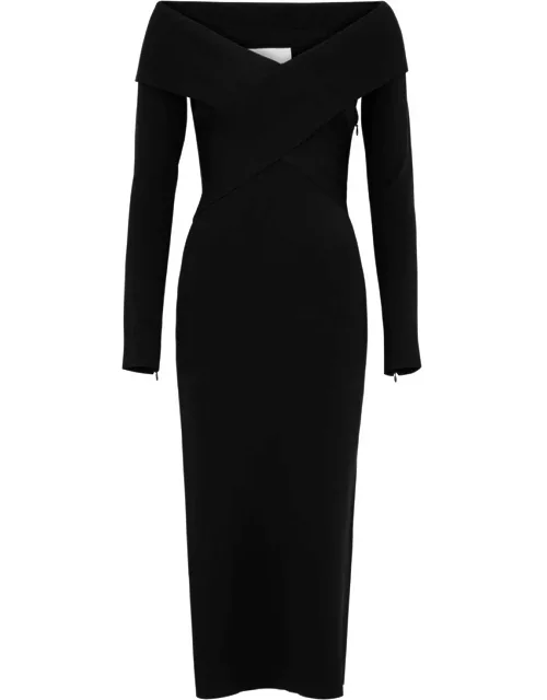 Roland Mouret Cross-over Knitted Midi Dress - Black - S (UK8-10 / S)