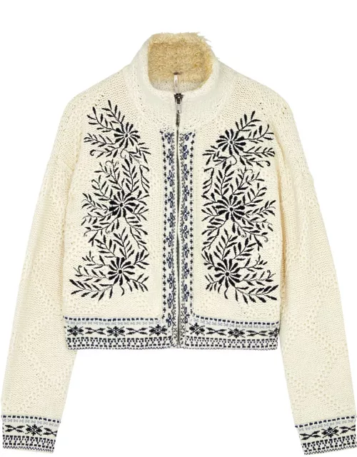 Free People True Embroidered Knitted Cardigan - Cream - M (UK 12-14 / M)