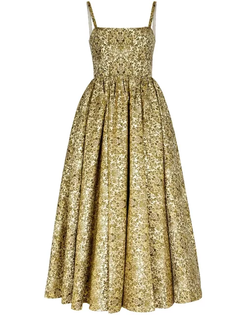 Alice + Olivia Fay Floral Brocade Midi Dress - Gold - 10 (UK14 / L)