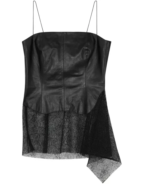Helmut Lang Lace-panelled Leather top - Black - 8 (UK12 / M)