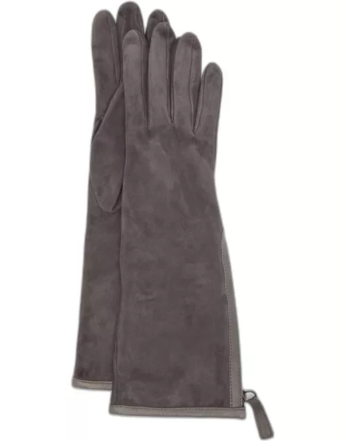Zip-Up Suede & Leather Glove