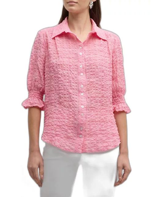 Sirena Crinkled Plaid-Print Button-Down Shirt