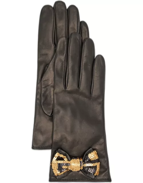 Sequin Bow Nappa Leather Glove