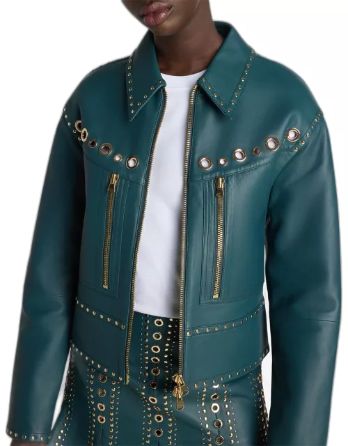 Golden Hardware-Embellished Doubleface Leather Jacket