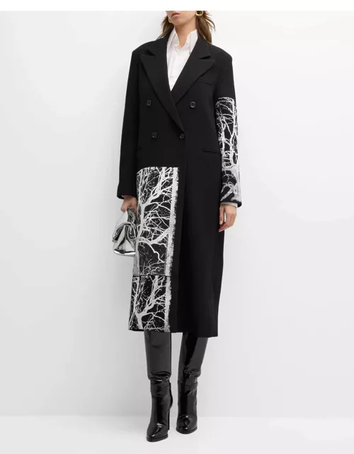Midnight Forest-Print Double-Breasted Midi Coat