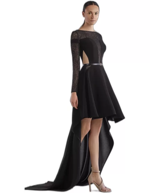 Edward Arsouni Lace and Crepe Cocktail Dres