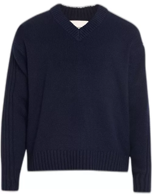 Men's Ribbed V-Neck Cashmere Sweater