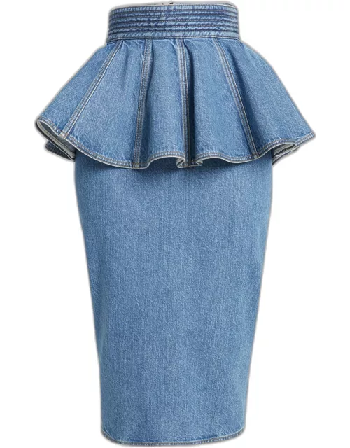 Denim Ruffle Belt Skirt
