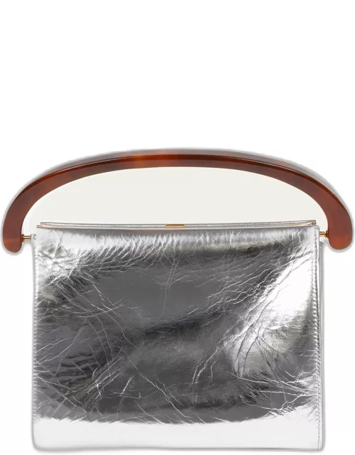 Crisp Metallic Leather Top-Handle Bag