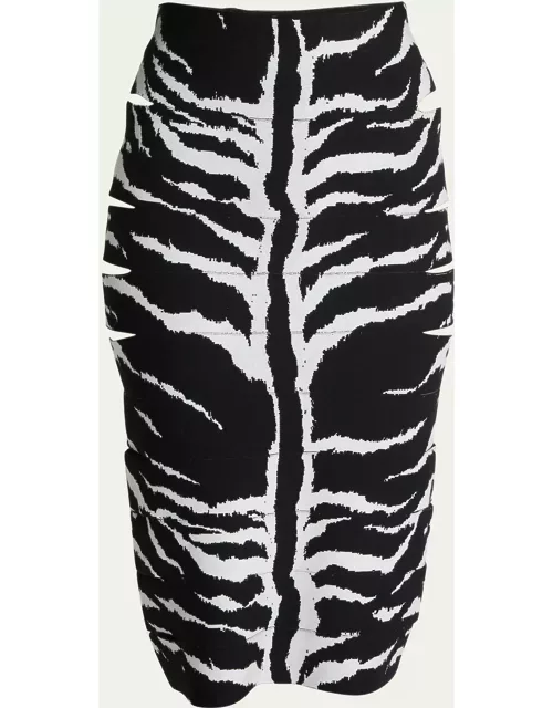 Zebra-Print Pencil Skirt with Cutout Detai
