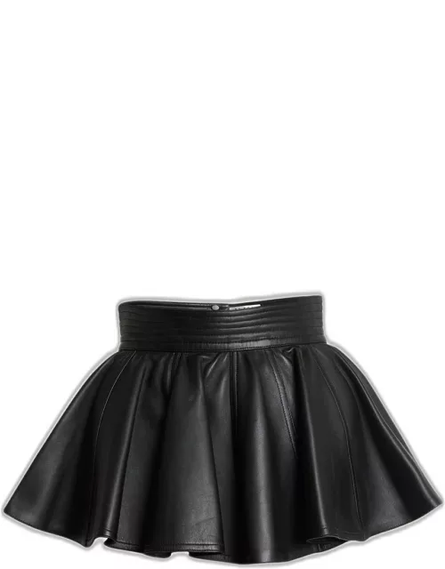 Flared Leather Belt Skirt