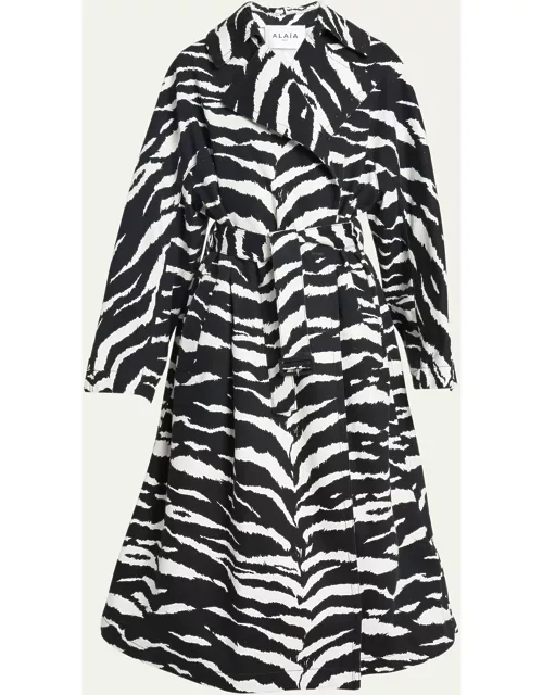 Animal-Print Belted Trench Coat