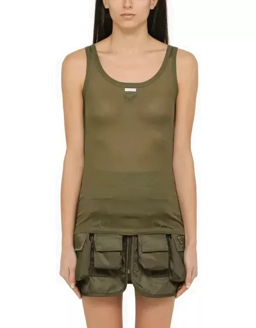 Olive green silk camisole top