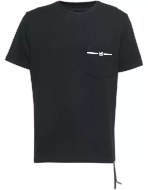 Amiri Black Cotton Logo Print Pocket T-Shirt