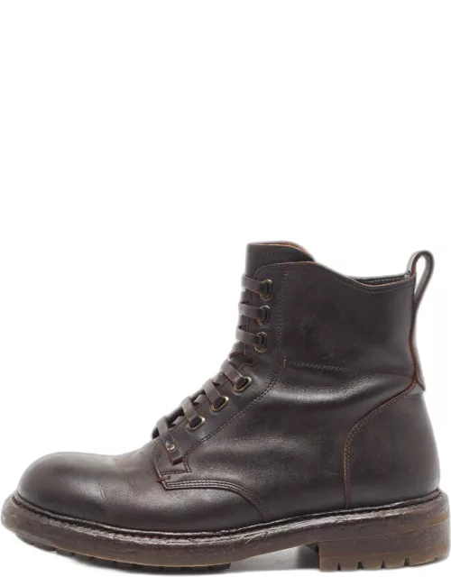 Dolce & Gabbana Dark Brown Leather Lace Up Ankle Boot
