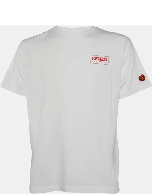 Kenzo White Logo Printed Cotton Knit T-Shirt