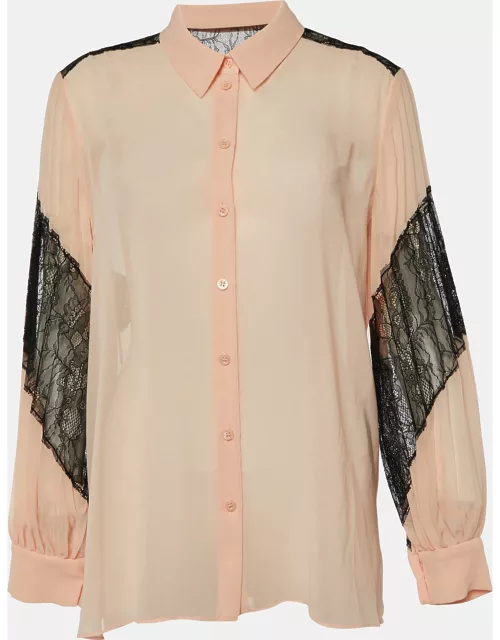 Boutique Moschino Pink Chiffon & Lace Detail Plisse Sleeve Shirt